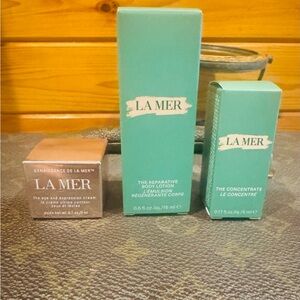 La Mer Green and Brown Skincare Trio never opened.